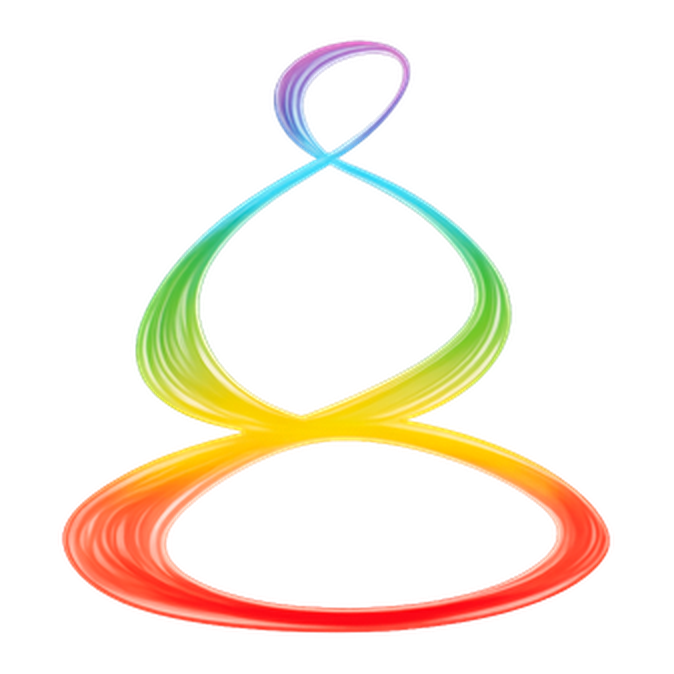 Il logo di Inamuh: una figura seduta disegnata da una linea nei colori dell'arcobaleno